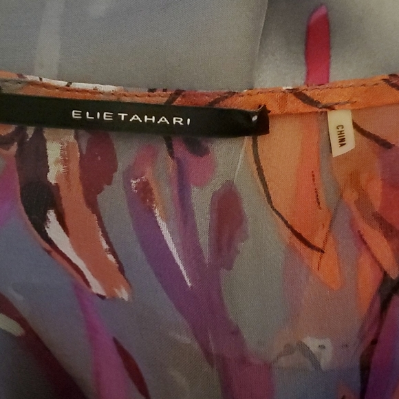 Elie Tahari Silk Dress Floral Lavender Orange Pink - Picture 7 of 7